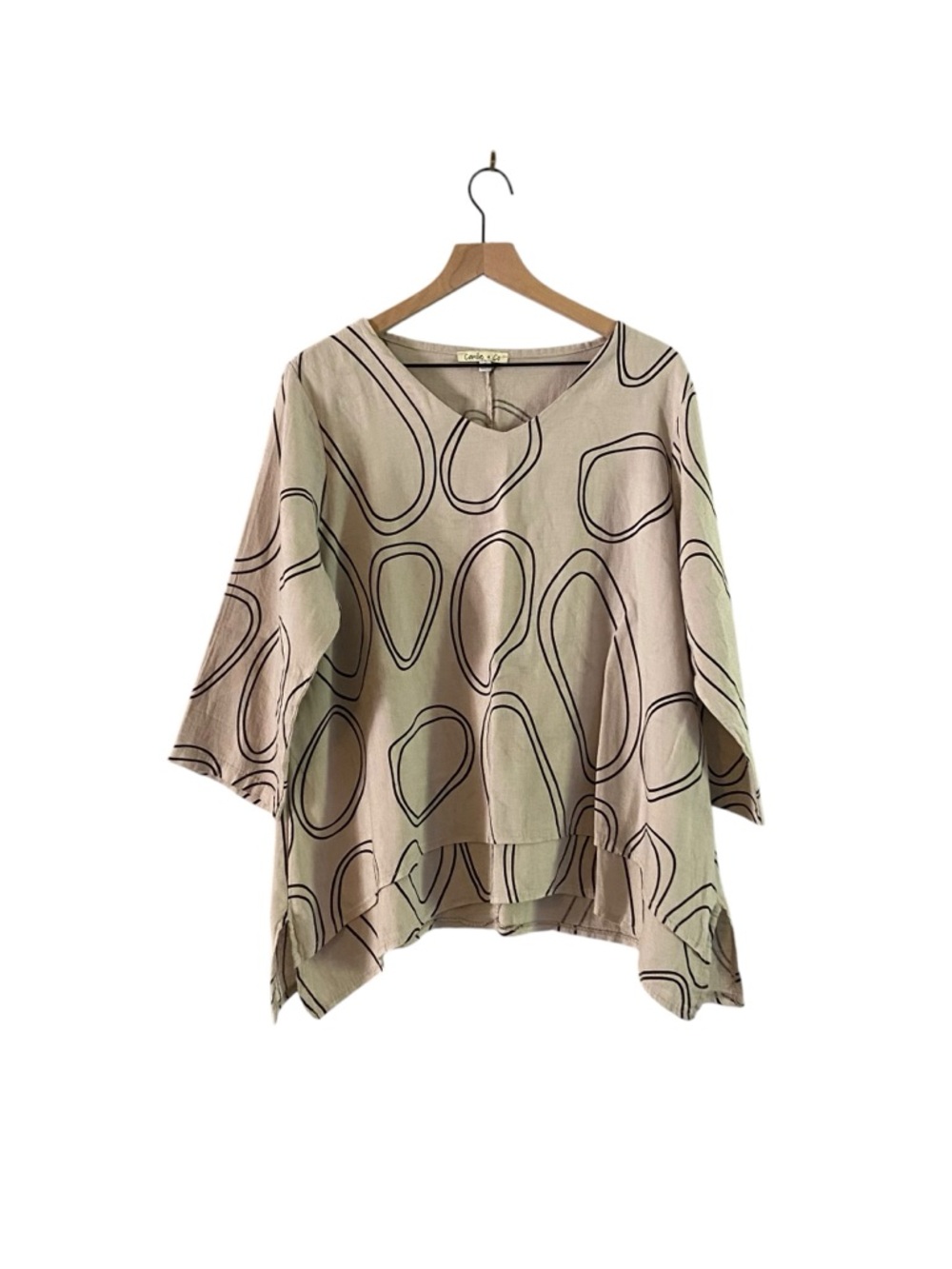 Relaxed linen Cream Abstract-Print Tunic Top